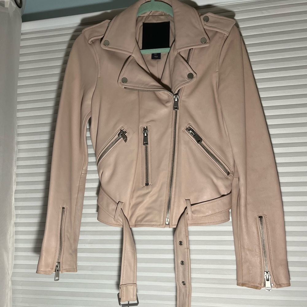 AMARYLLIS Genuine Leather Blush Pink Biker Jacket